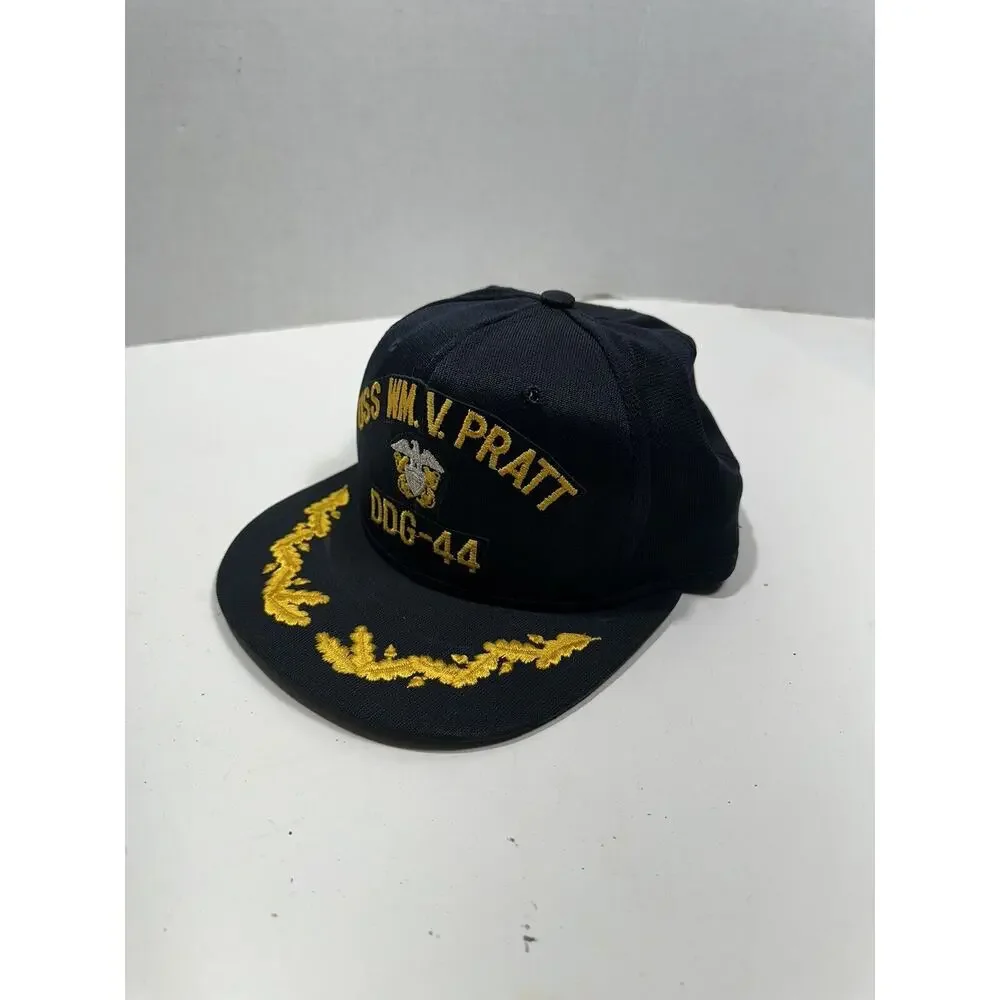 Vintage Snapback Hat USS WM. V. Pratt DDG-44 Black Made in USA‎ Baseball Cap